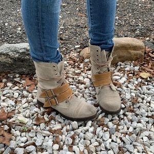 Steve Madden bone buckle leather combat boots